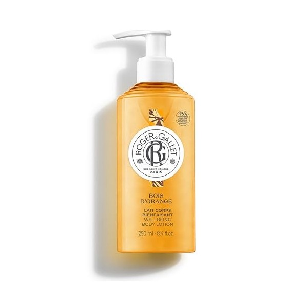 Roger&Gallet - Lait Corps Bienfaisant Bois dOrange 250ml - Lait Corps Hydratant Parfumé - Beurre de Karité - 96% dingrédien