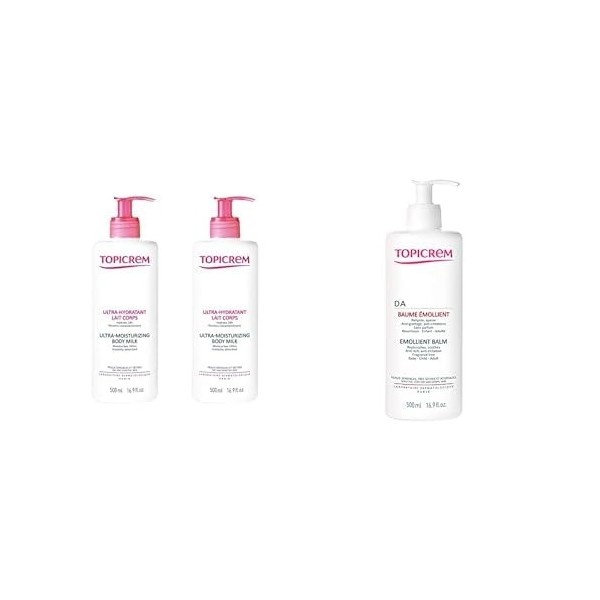 Topicrem - Ultra Hydratant Lait Corps - Hydrate 48h, Relipide, Protège la Peau & DA Baume Émollient - Crème Hydratante, Relip