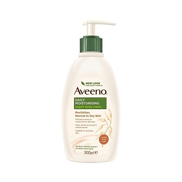 Aveeno Crème corporelle hydratante quotidienne au yaourt, vanille, 300 ml lot de 1 , parfum vanille et avoine