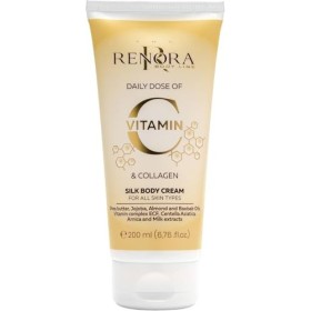 RENORA crème corps effet soie à la vitamine C, collagène, crème de karité et huiles de baobab, jojoba et amande, hydratation 