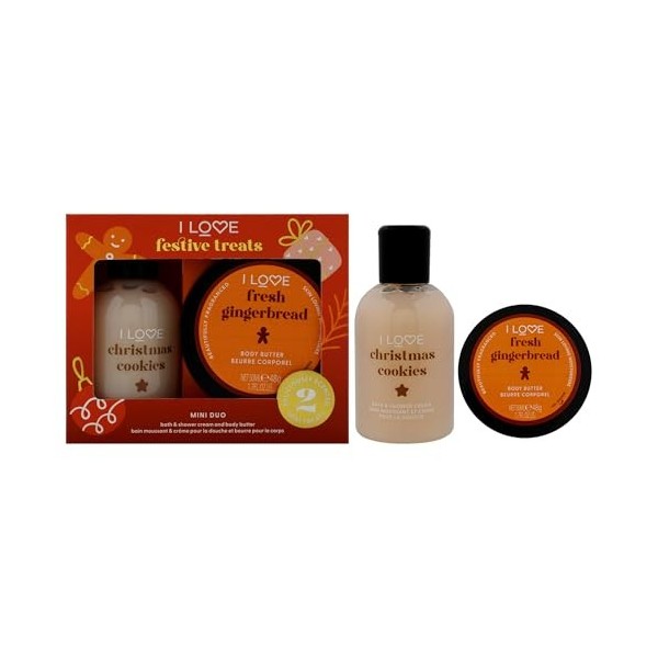 I Love Miniature Festive Treat Box by I Love Cosmetics for Unisex - 2 Pc 3.3oz Christmas Cookie Bath and Shower Creme, 1.7oz 