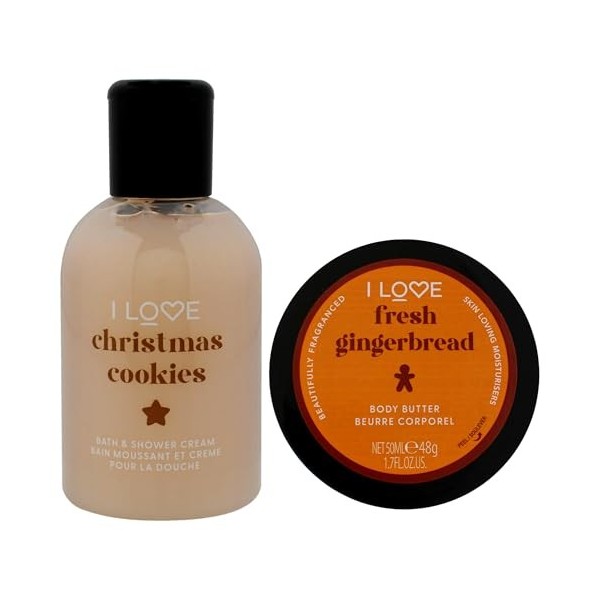 I Love Miniature Festive Treat Box by I Love Cosmetics for Unisex - 2 Pc 3.3oz Christmas Cookie Bath and Shower Creme, 1.7oz 