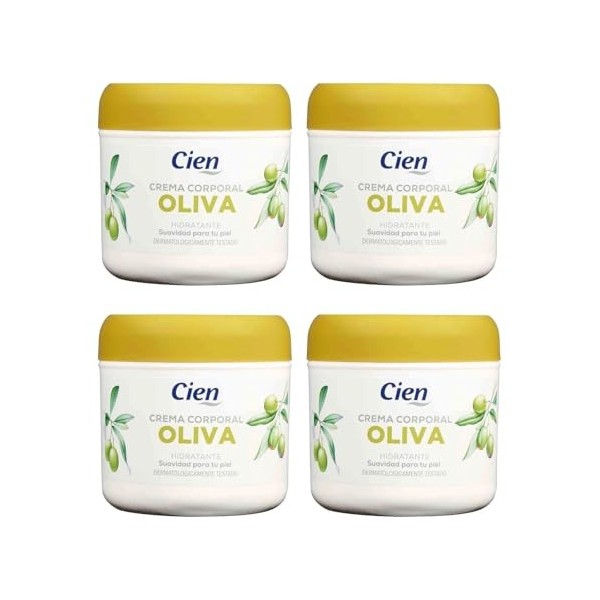 Pack 4 - Cien - Crema Corporal Hidratante Oliva 250 ml. Suavidad para tu piel. Pack 4