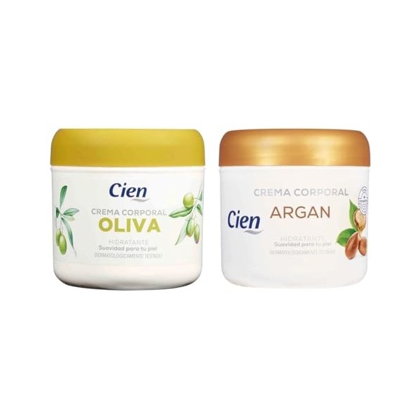 Pack 4 - Cien - 2 Crema Corporal Hidratante Oliva 250 ml. + 2 Crema Corporal Argán 250 ml. Suavidad para tu piel. Pack 4