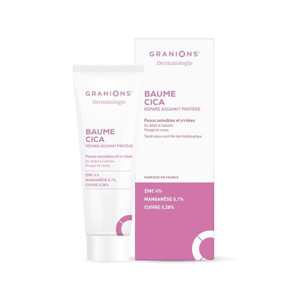 Baume CICA Creme Cicatrisante - GRANIONS Dermatologie - Creme Hydratante Bébé, Enfant, Adulte - Glycerine Vegetale + Zinc + C