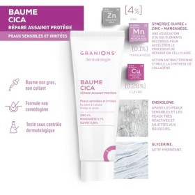 Baume CICA Creme Cicatrisante - GRANIONS Dermatologie - Creme Hydratante Bébé, Enfant, Adulte - Glycerine Vegetale + Zinc + C