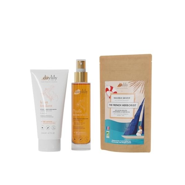 Daylily | Coffret 1er Trimestre | Lait Fondant Rituel Vergetures Matin 200mL+Huille Sensoriel Vergetures Soir+Infusion Anti-n