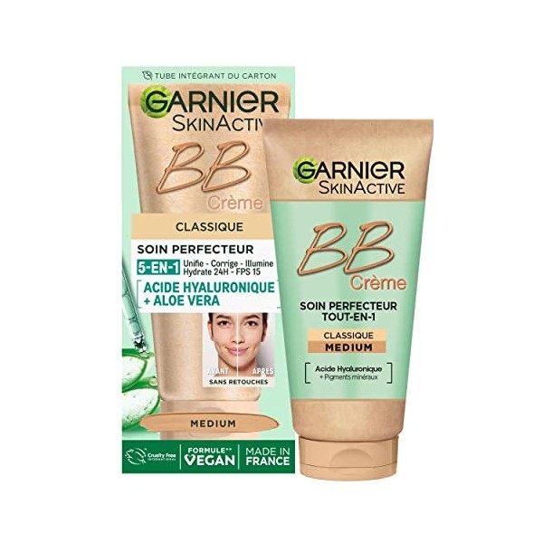 Garnier - BB Crème Classique - Soin Perfecteur Tout-en-1 Anti-Imperfections - FPS 15 - Enrichi en Acide Hyaluronique et Aloe 