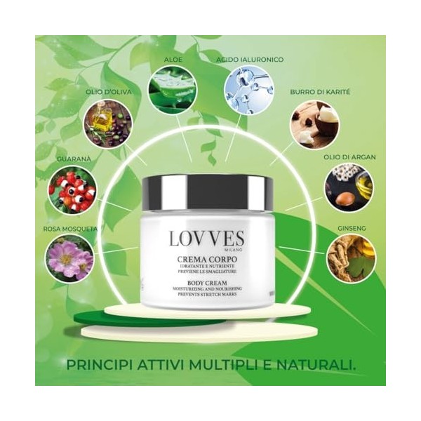 LOVVES Crème pour le Corps, Haute Cosmétique Naturelle, Hydratant Nourrissant, Prévient les Vergetures, Tonifie et Revitalise