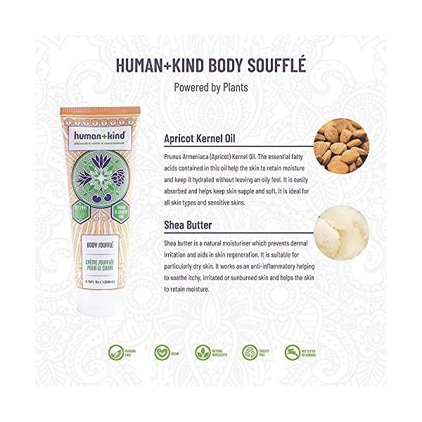 Human+Kind - Body Souffle - Lightly Whipped Cream Moisturizer Is Quickly Absorbed - Great For Dry Or Eczema-Prone Skin - Natu