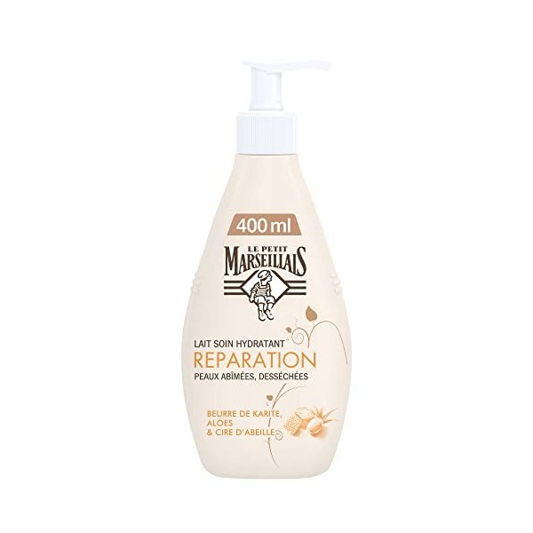 Le Petit Marseillais - Lait Soin Hydratant Réparation flacon-pompe de 400 ml – Lait corps pour peaux abîmées et desséchées 