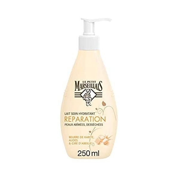 Le Petit Marseillais - Lait Soin Hydratant Réparation flacon-pompe de 400 ml – Lait corps pour peaux abîmées et desséchées C...