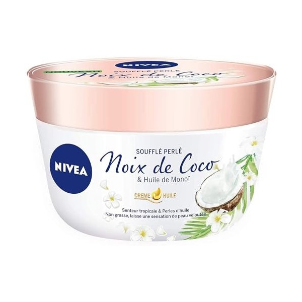 NIVEA Baume Corps Soufflé Perlé 1 x 200 ml , soin corps hydratation 24 h, baume hydratant à lhuile de monoï et au parfum tr