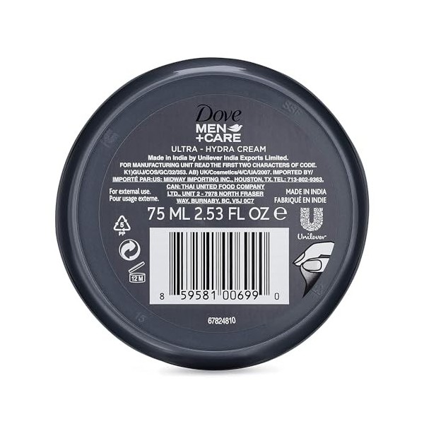 75 ml de crème. Les hommes Hydra Cream Face, Hands and Corps.