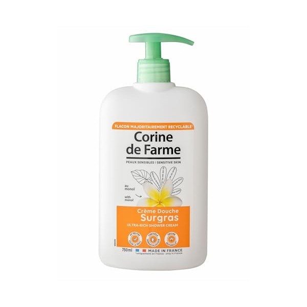 Corine de Farme - Crème Douche Surgras au Monoï - pH Neutre pour la Peau, Origine Naturelle - Contrôle Dermatologique - Fabri