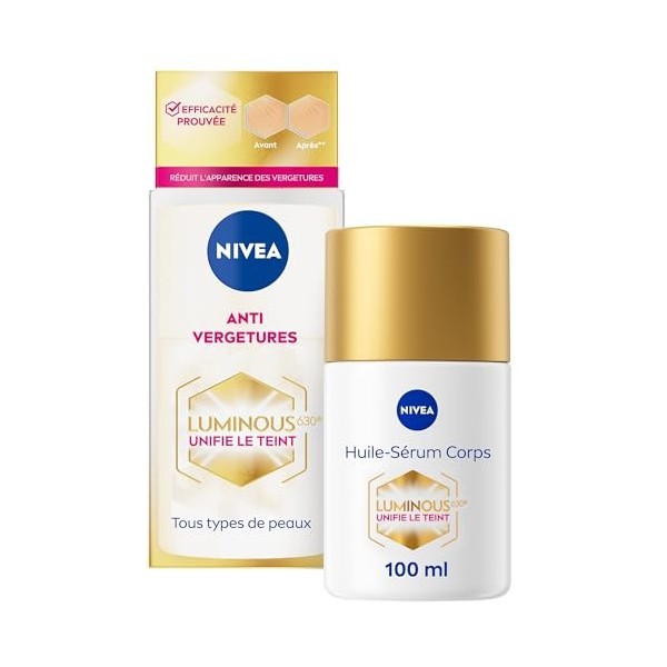 NIVEA Luminous630® Huile-Sérum Corps Anti Vergetures 1 x 100 ml , soin corps anti tache hydratation 48h réducteur de vergetu