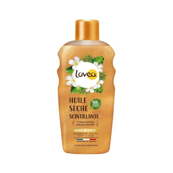 LOVEA - Huile Sèche Scintillante Corps & Cheveux - Monoï De Tahiti - Sublime, Nourrit et Illumine La Peau et Les Cheveux - 98