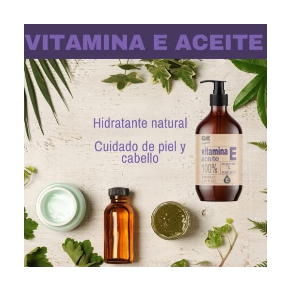 QKnatur - Vitamine E Huile - 250 ml - Naturelle - Antioxydante et anti-âge pour le visage, la peau, les cheveux et les ongles