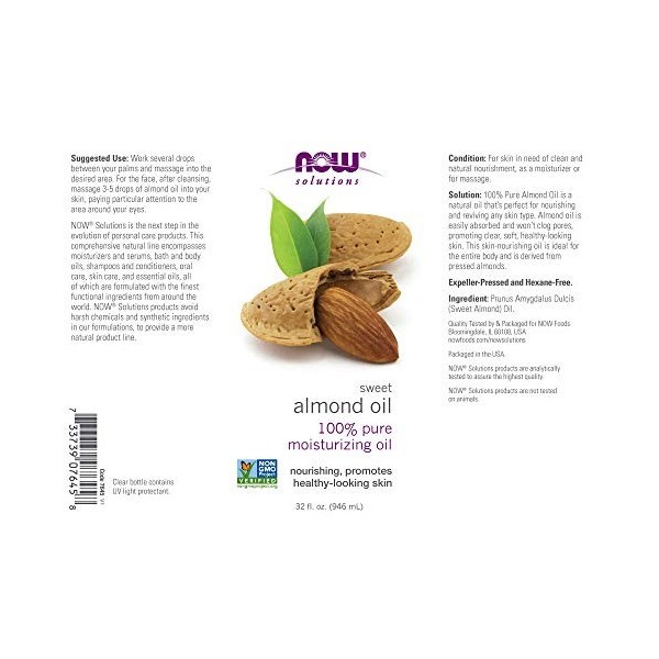 NOW Foods - NOW Solutions Huile Hydratante Naturelle Amande Douce - 32 once liquide