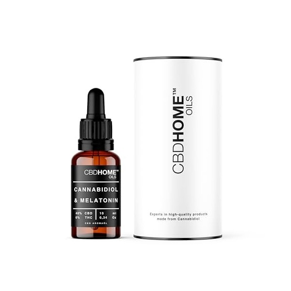 CBD HOME Oils - Huile de CBD 40 + Mélatonine - 10 ml Isolé - Huile de Coco MTC et Chanvre Bio Enrichi de 4000 mg de CBD P