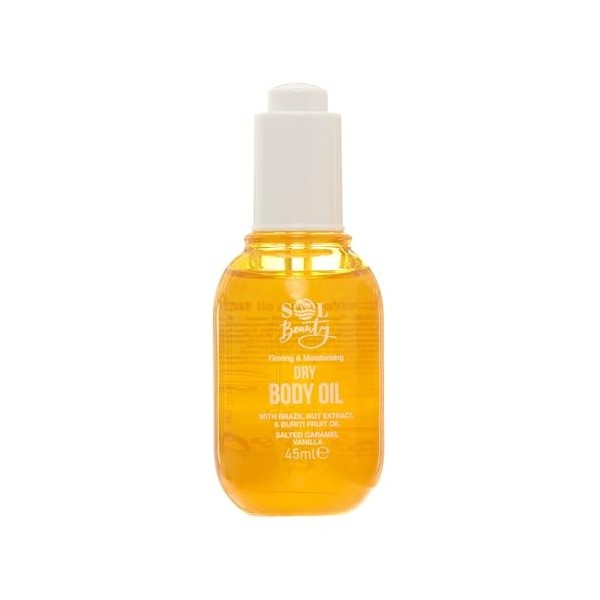 Sol Beauty Huile Corps Séchante Parfum Caramel Vanille avec Extrait de Noix du Brésil et Huile de Fruit de Buriti, Aide à Raf