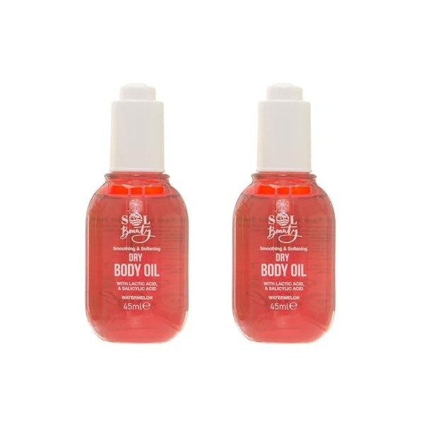 Sol Beauty Huile Corps Séchante Parfum Pastèque, Aide à Hydrater et Adoucir la Peau, Hydratant Léger Vegan Amical 2 x 45ml