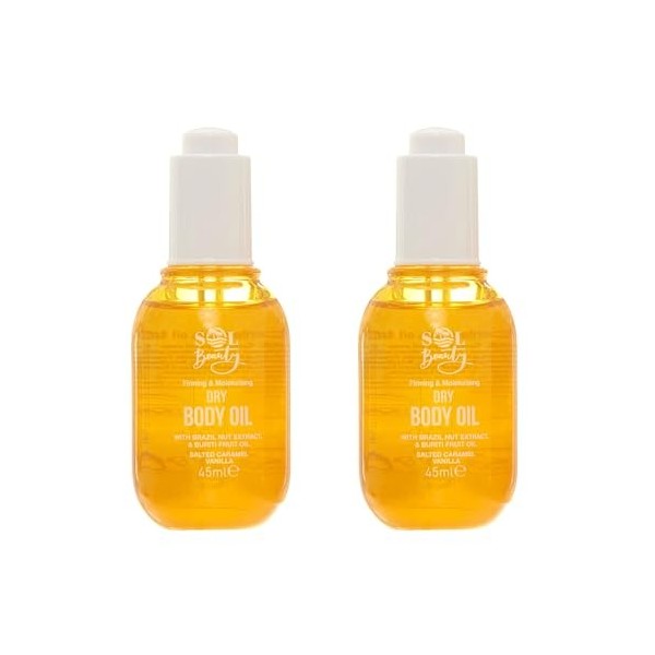 Sol Beauty Huile Corps Séchante Parfum Caramel Vanille avec Extrait de Noix du Brésil et Huile de Fruit de Buriti, Aide à Raf