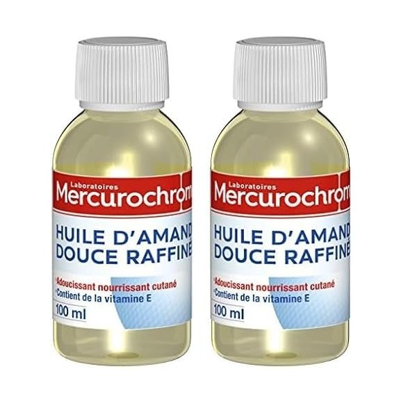 MERCUROCHROME - Huile dAmande Douce Raffinée - Adoucissante et Nourissante - 100 ml Lot de 2 