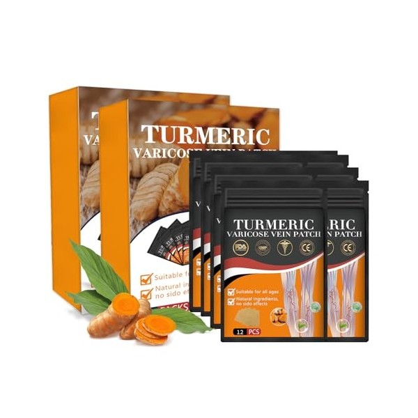 Turmeric Varicose Lot de 2 cartons de pansements pour varices, curcuma contre les varices, curcuma varicose, patch relaxant l