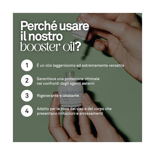 Flower Bloom, Booster Oil, Huile Multifonctionnelle pour Visage et Corps à Base de Chanvre, Hydratante et Régénérante, avec V