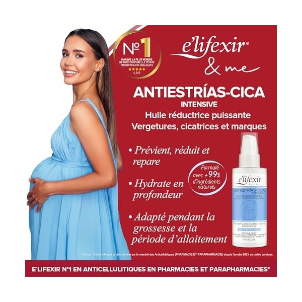 Elifexir | Huile Anti-Vergetures CICA Intensive | Réduit et Répare les Vergetures et Cicatrices | Peau plus Douce et Élastiqu