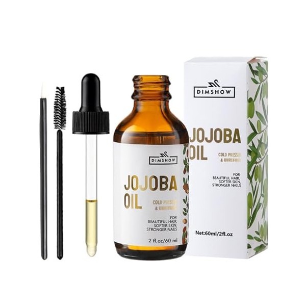 60ML Huile de Jojoba bio pour Cheveux, Huile de Support non Raffinée pour Peau, Huile de Jojoba Pressée à Froid, Huile de Joj