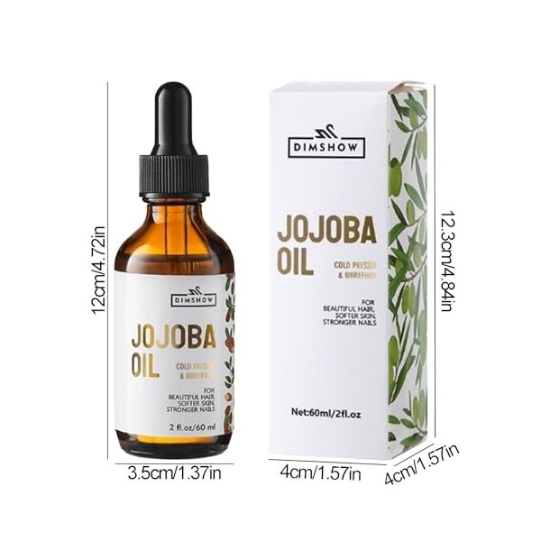 60ML Huile de Jojoba bio pour Cheveux, Huile de Support non Raffinée pour Peau, Huile de Jojoba Pressée à Froid, Huile de Joj