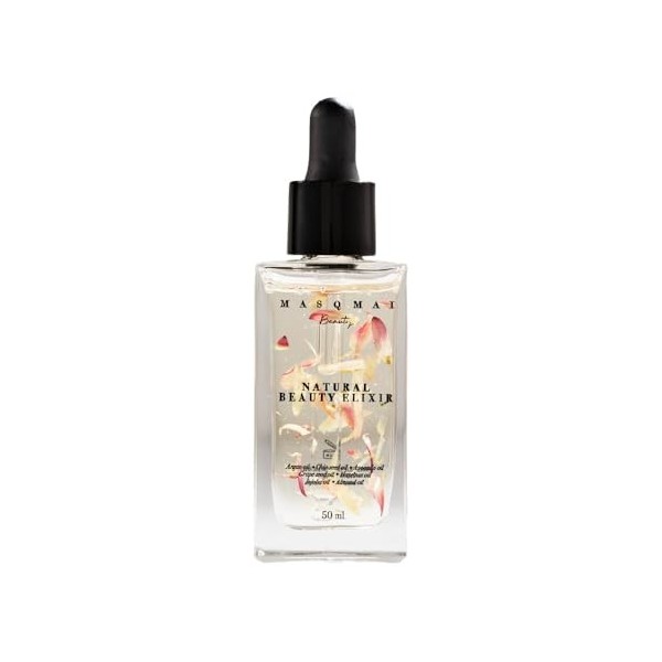 MASQMAI Natural Beauty Elixir, Huile 100% Naturelle, Nourrit, Régénère et Hydrate, Tous Types de Peaux, 50 ml