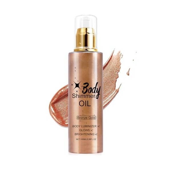 Body Oil Shimmer, Huile Pailletée pour le Corps, Illuminateur De Teint, Highlighter Maquillage Liquide, Hydratation et éclat 