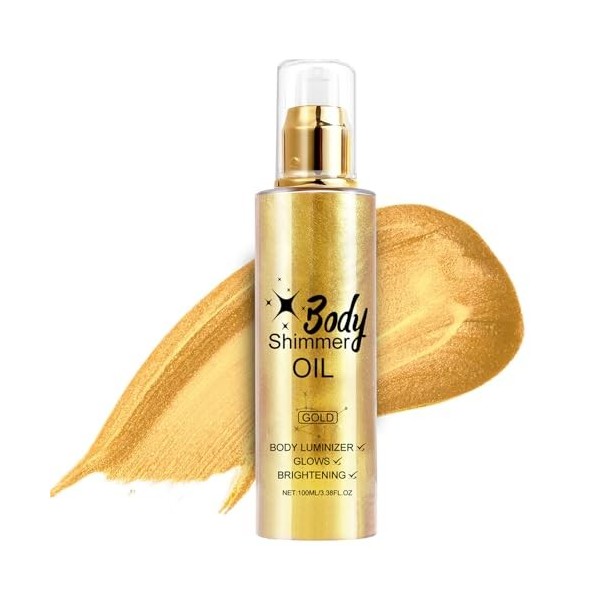 Body Oil Shimmer, Huile Pailletée pour le Corps, Illuminateur De Teint, Highlighter Maquillage Liquide, Hydratation et éclat 