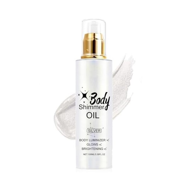 Body Oil Shimmer, Huile Pailletée pour le Corps, Illuminateur De Teint, Highlighter Maquillage Liquide, Hydratation et éclat 