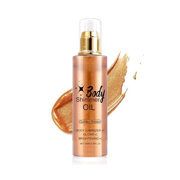 Body Oil Shimmer, Huile Pailletée pour le Corps, Illuminateur De Teint, Highlighter Maquillage Liquide, Hydratation et éclat 