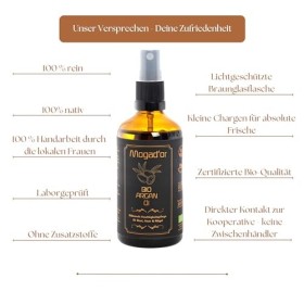 Huile dargan bio pressée à froid | 100 % pure | Pour cheveux, peau et ongles | Produit dorigine du Maroc | 100 ml dans un v