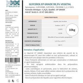 10 kg Glycérine Végétale Glycérol EP GRADE 99,5% Alimentaire Cosmétique Glycérol 100% Naturelle
