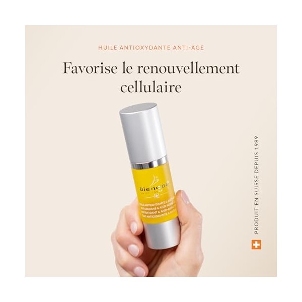 Biences Swiss Cosmetics - Huile Anti-Rides Antioxydante aux 9 Huiles Précieuses - 100/100 Yuka & Naturelle à 99,27% - Peaux S