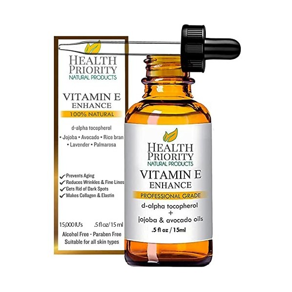 Huile à la vitamine E pour le visage et le corps 100% naturelle & bio, sans parfum - 15,000/30,000 IU. Cette huile légère, in