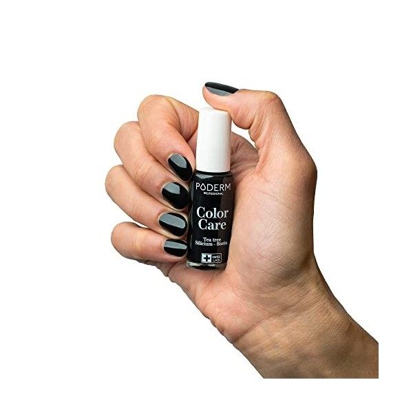 PODERM - LOT 3 PRODUITS | SOIN VERNIS PROFESSIONNEL COMPLET | Base Coat + Top Coat + Vernis Black TEA TREE | Prévention & Tra