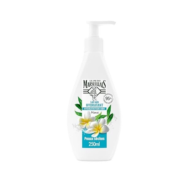 Le Petit Marseillais | Lait Soin Hydratant Monoï flacon-pompe de 250 ml – Lait hydratant pour peaux sèches avec 95% dingré