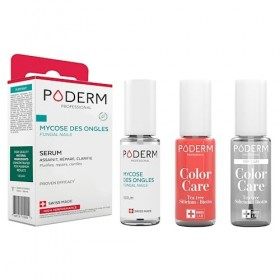 PODERM - LOT 3 PRODUITS | MYCOSE ONGLES TRAITEMENT PURIFIANT + Vernis ROSE CORAIL Tea Tree + Top Coat Brillant Longue Tenue |