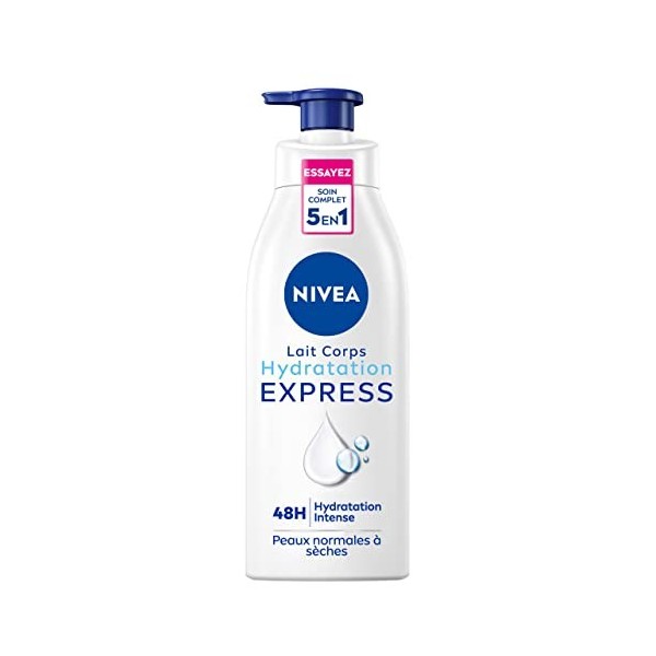 NIVEA Lait pour le corps Hydratation Express 1 x 400 ml , Lait hydratant 5-en-1 pour peau normale à sèche, Soin hydratant à 