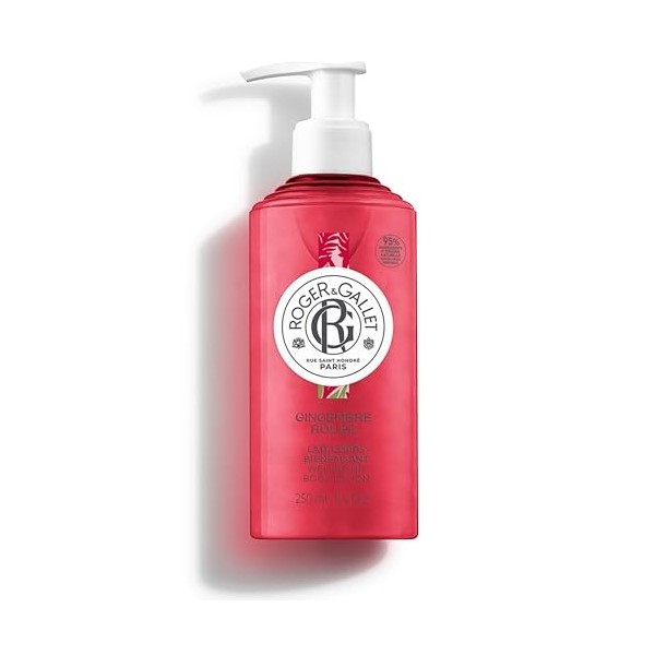 Roger&Gallet - Lait Corps Bienfaisant Gingembre Rouge 250ml - Lait Corps Hydratant Parfumé - Beurre de Karité - 95% dingrédi