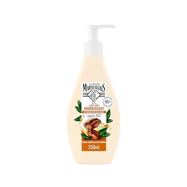 Le Petit Marseillais | Lait Soin Nourrissant Jojoba Bio flacon-pompe de 250 ml – Lait hydratant pour peaux sèches et très s