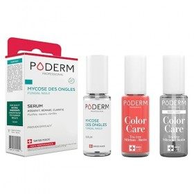 PODERM - LOT 3 PRODUITS | MYCOSE ONGLES TRAITEMENT PURIFIANT + Vernis ROSE CORAIL Tea Tree + Base Coat Tenue Parfaite | Soign