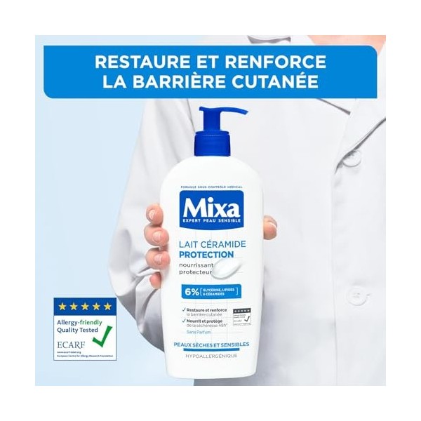 Mixa Expert Peau Sensible - Lait Céramide Protection - Anti-Sécheresse Sévère - Peaux Sèches et Fragilisées - Hypoallergéniqu